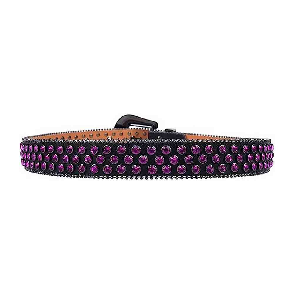 Black Strap With Purple Studded Rhinestone Belt