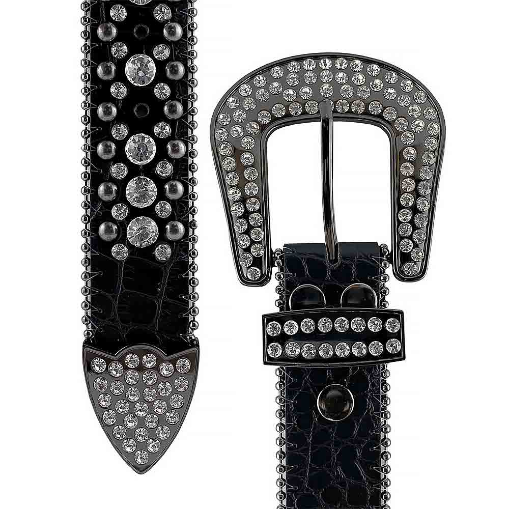 Black With Black Studs And White Stones Studded Rhinestones Belts