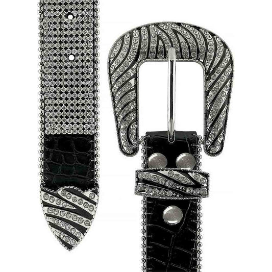 Black With Design White Stones Studded Rhinestones Belts