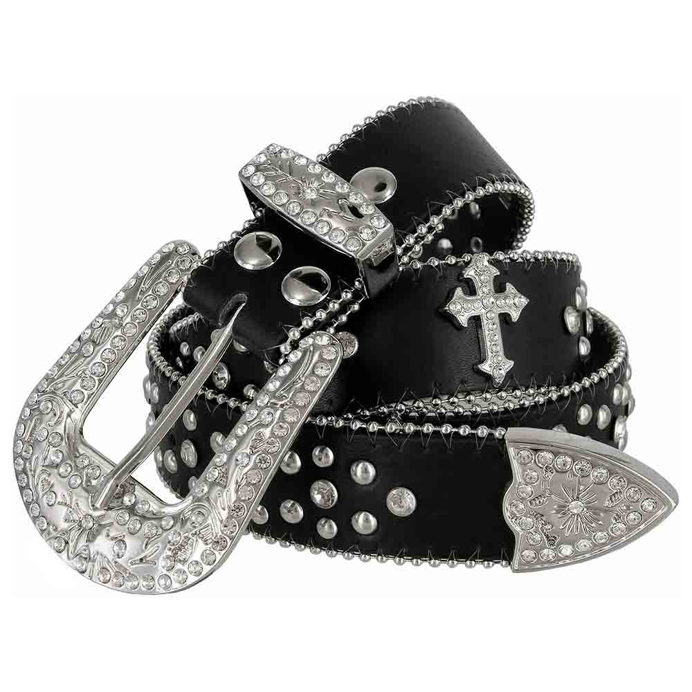 White Cross With Studs And White Stones Studded Rhinestones BB Belts - White  / S - Waist 30 Inches in 2023