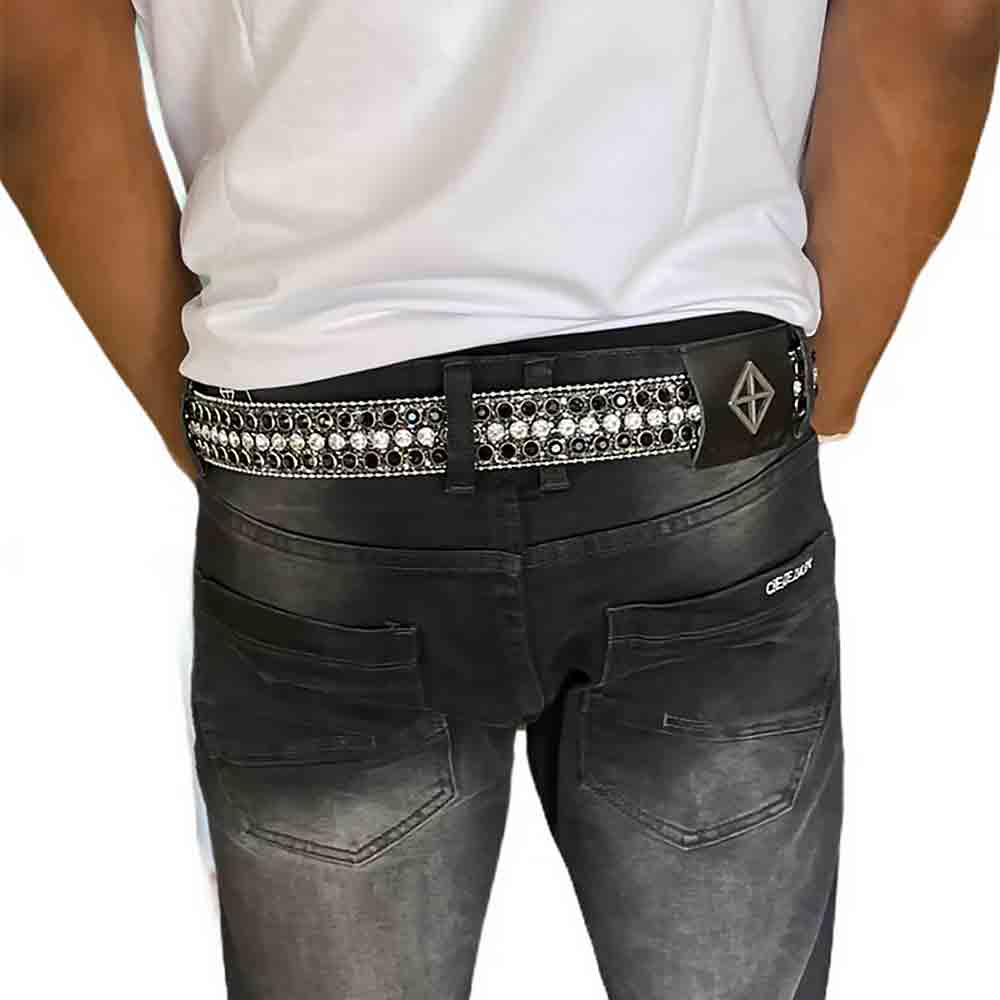 Black Strap With Diamond White & Black Studded Rhinestone Belt