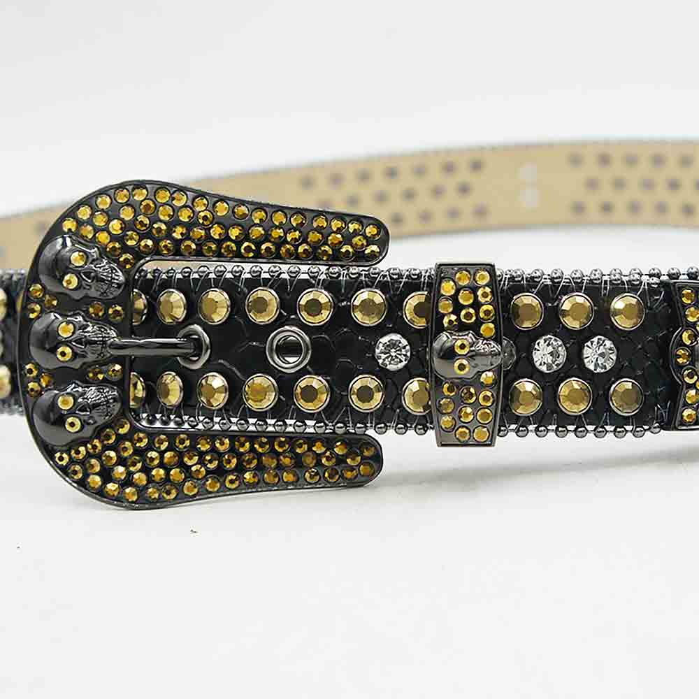 Black Strap With Gold & White Studded Rhinestone Belt