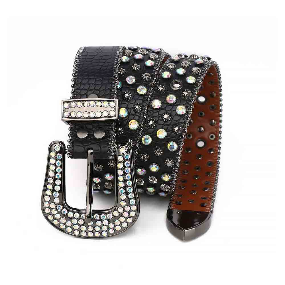 Black Strap With Multi Bling Stones BB Rhinestones Belt
