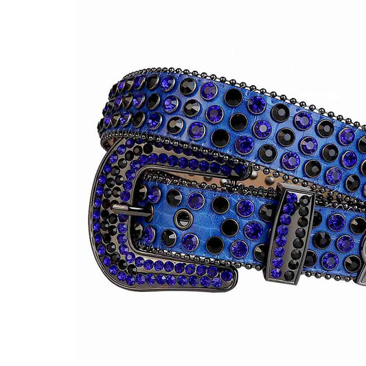 Blue Strap With Blue & Black Studded Rhinestone Belt