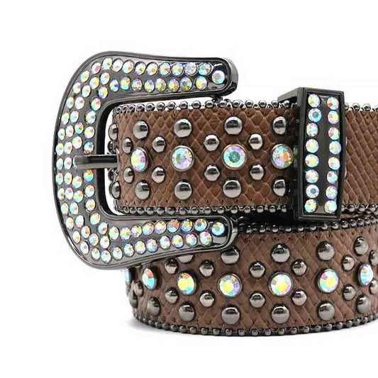 Brown Strap With Designer Buckle Sparkling Belt