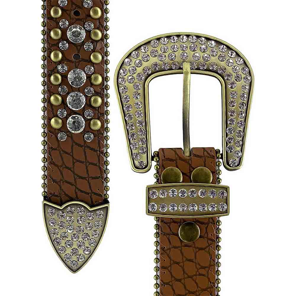 Brown With Gold Studs And White Stones Studded Rhinestones Belts