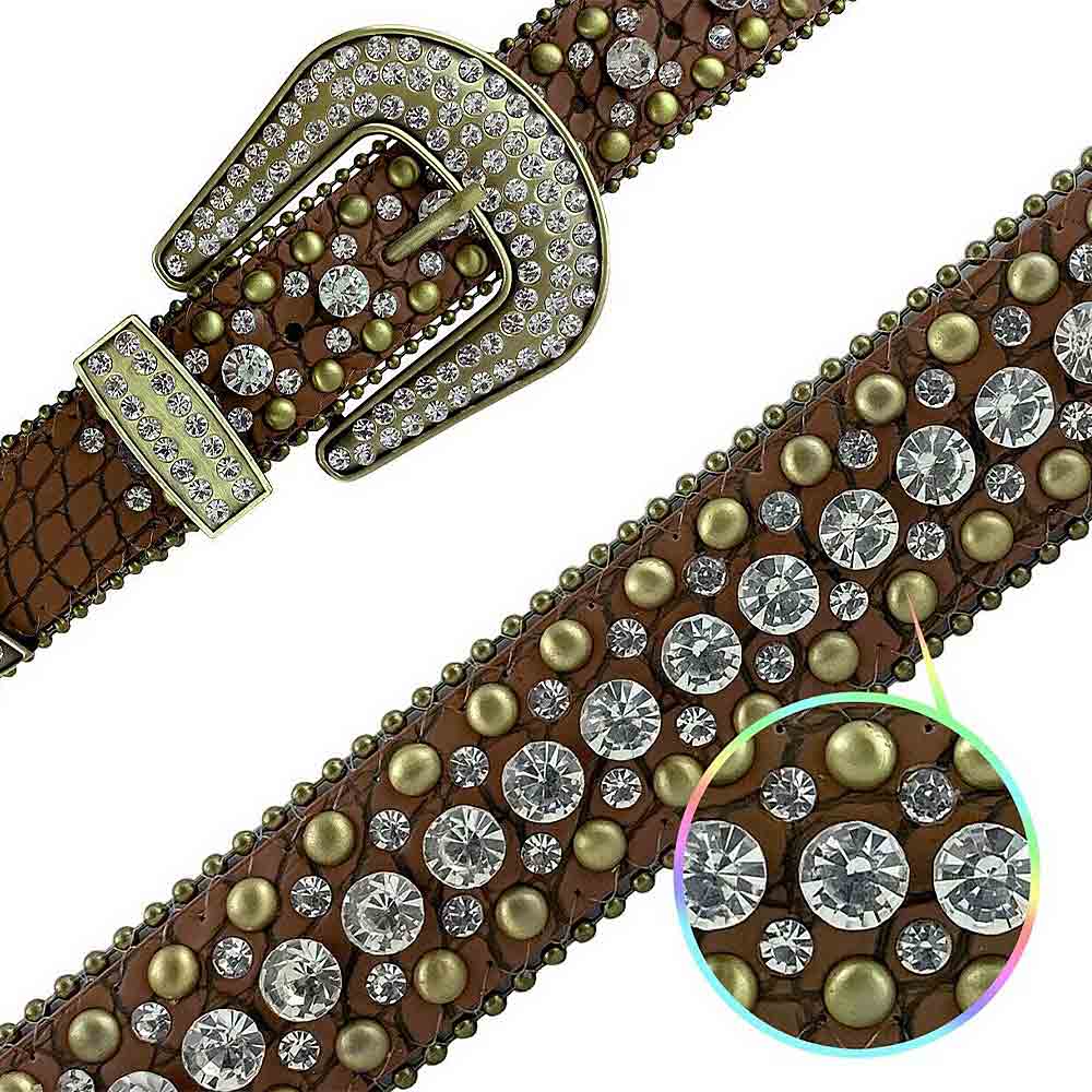 Brown With Gold Studs And White Stones Studded Rhinestones Belts