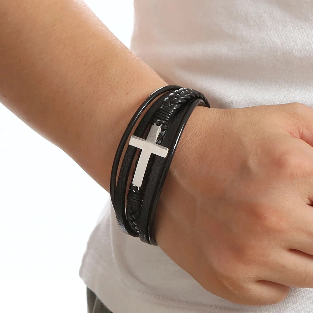 Cross Sign Stainless Steel Charming Punk Magnet Bracelet