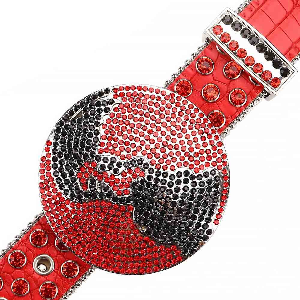 Globe Buckle Red Strap With Red Studded Rhinestone Belt