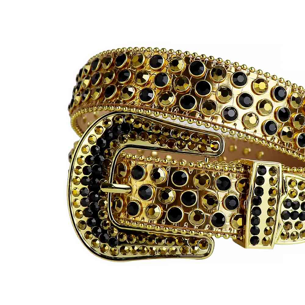 Gold Strap With Black & Gold Studded Rhinestone Belt