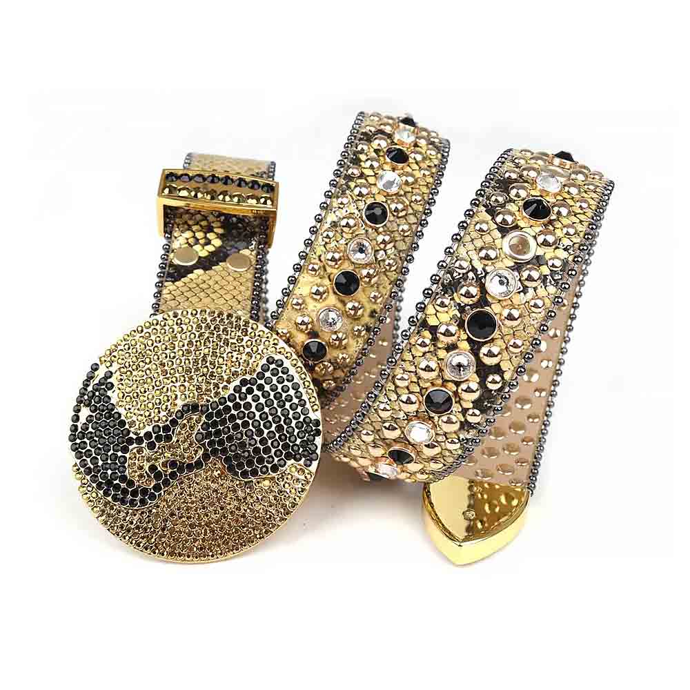 Gold Strap With Black, Gold & Transparent Studded Rhinestone Belt