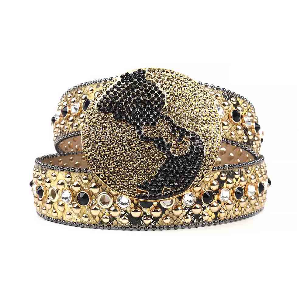 Gold Strap With Black, Gold & Transparent Studded Rhinestone Belt