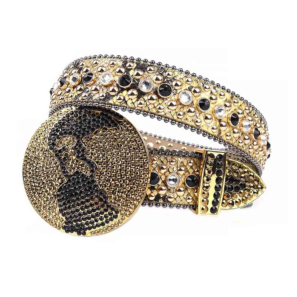 Gold Strap With Black, Gold & Transparent Studded Rhinestone Belt