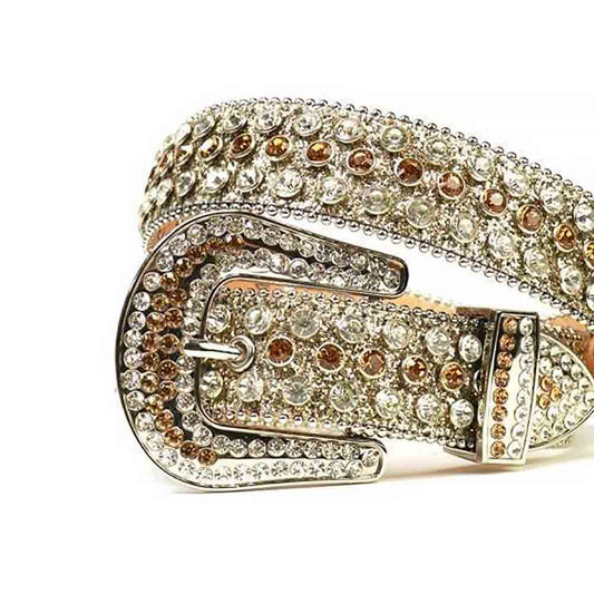 Gold Strap With Champagne and White Studded Rhinestone Belt