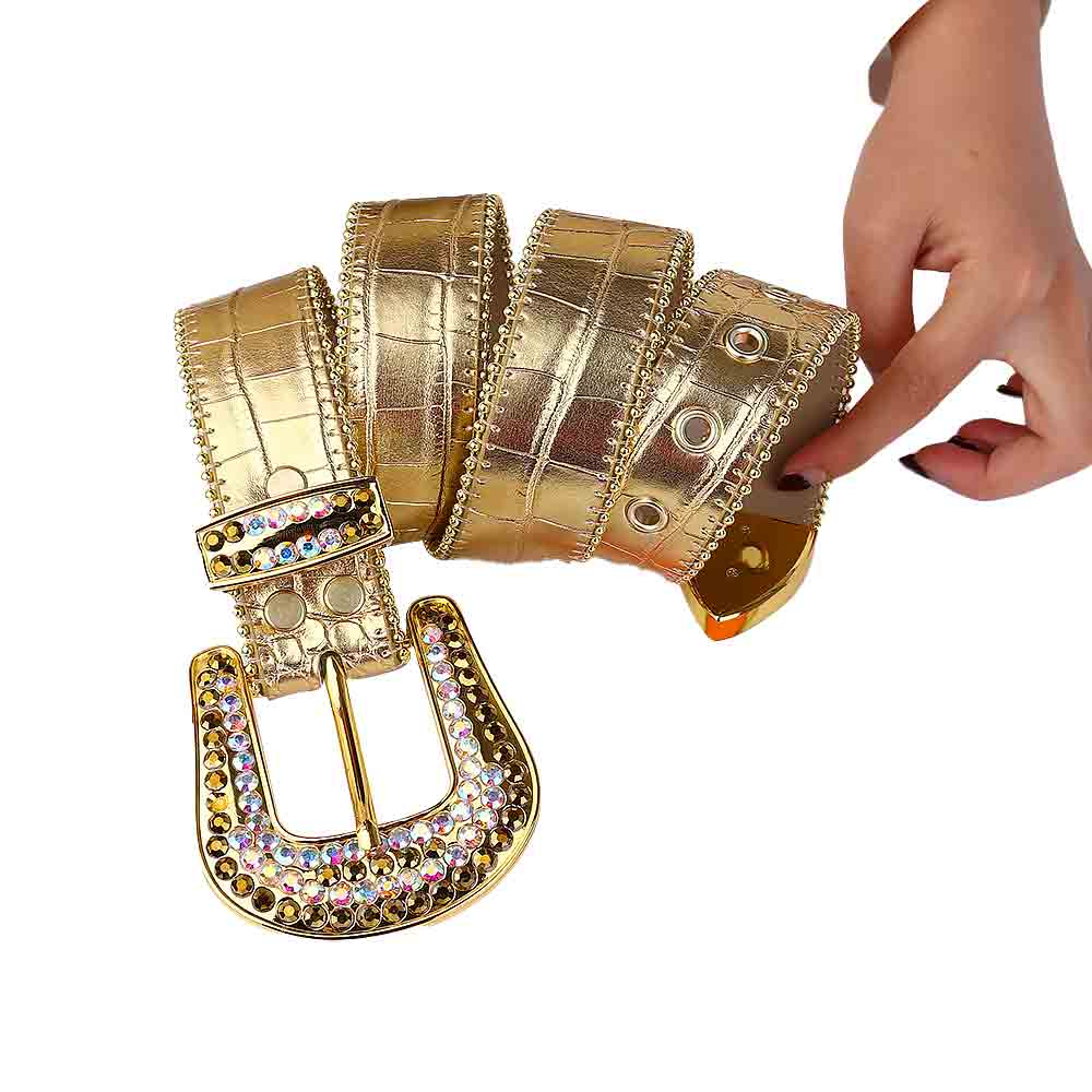 Gold Strap With Gold & Multi Studded Rhinestone Belt