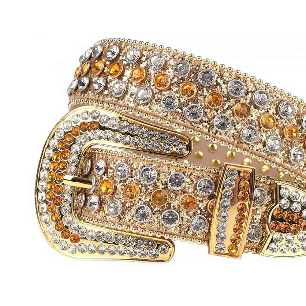 Gold Strap With Gold & Sparkling White Studded Rhinestone Belt