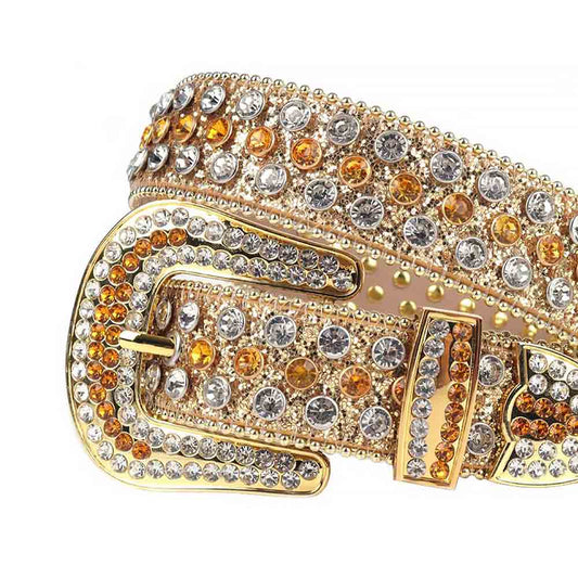 Gold Strap With Gold & Sparkling White Studded Rhinestone Belt