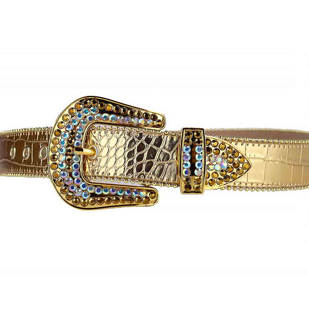 Gold Strap With Gold & Multi Studded Rhinestone Belt