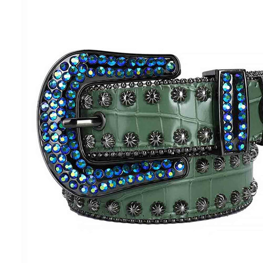 Green Belt With Blue Crystal Bling Stones