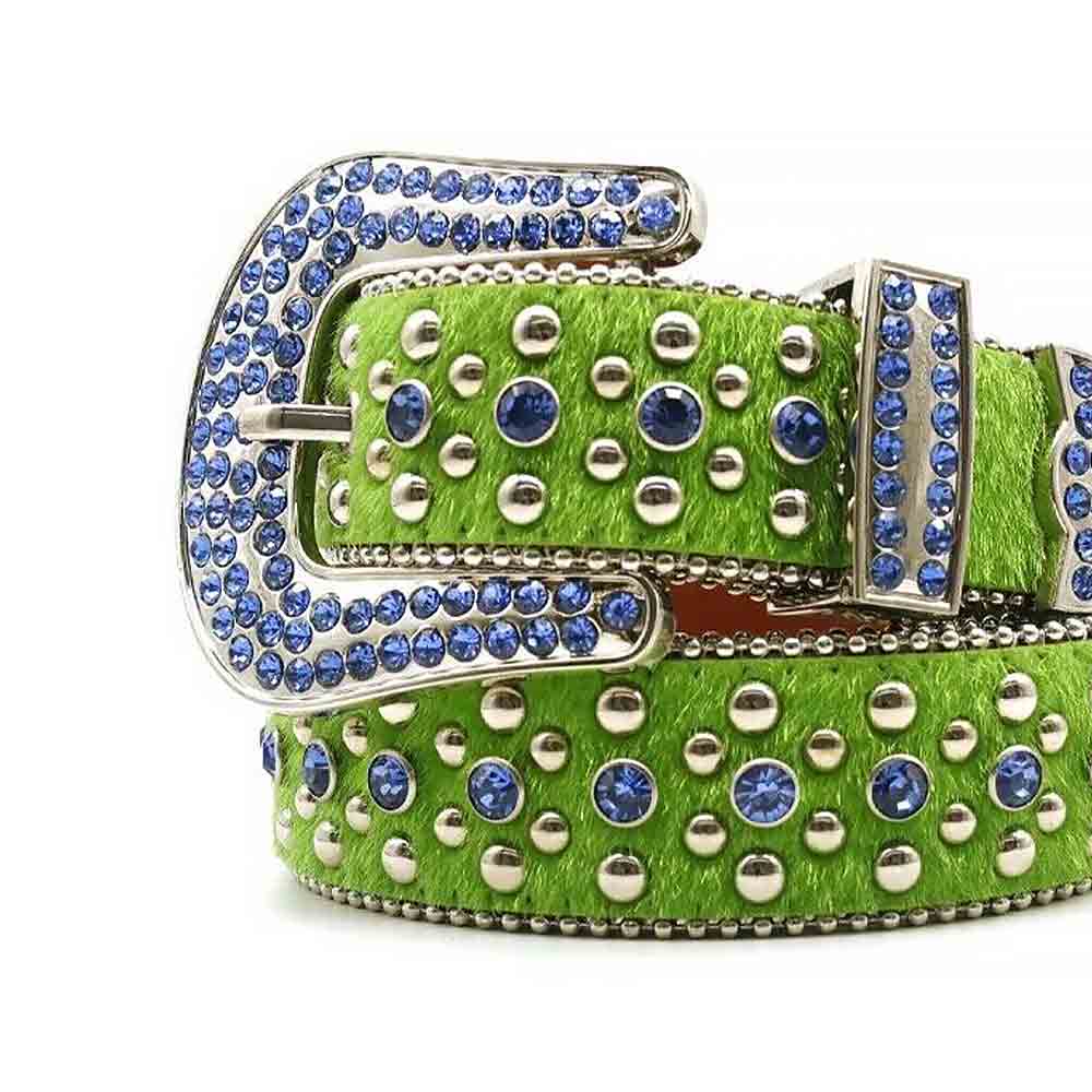 Green Strap With Blue Crystal Stones Sparkling Belt