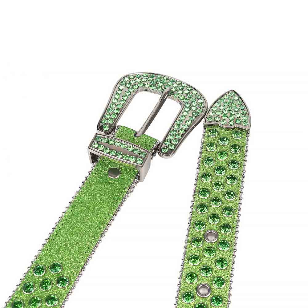 Green Strap With Green Studded Rhinestone Belt