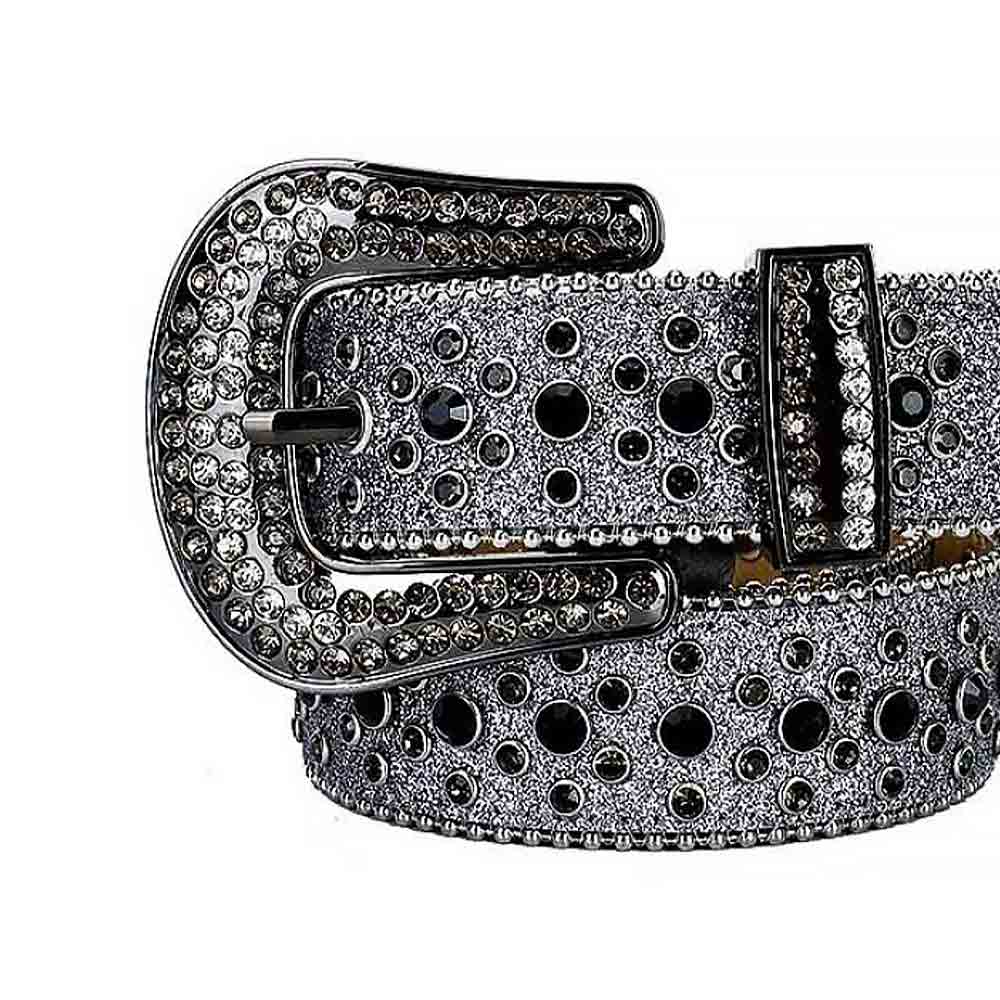 Grey Strap With Black Studded Rhinestone Belt