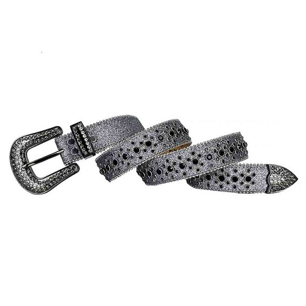 Grey Strap With Black Studded Rhinestone Belt