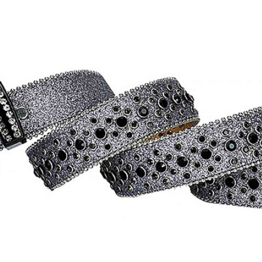 Grey Strap With Black Studded Rhinestone Belt