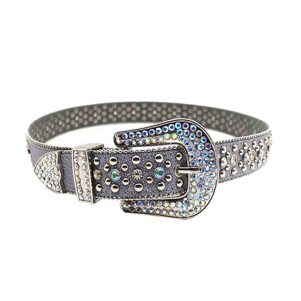 Grey Strap With Shiny Crystal Multi Rhinestone Belt