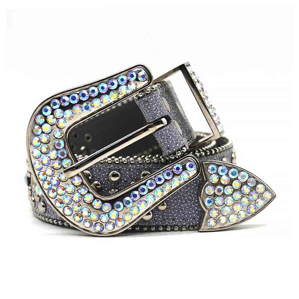 Grey Strap With Shiny Crystal Multi Rhinestone Belt
