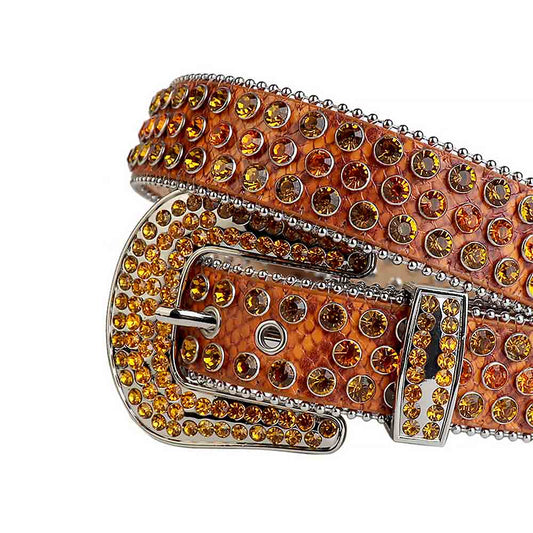 Orange & Brown Strap With Orange & Brown Studded Rhinestone Belt