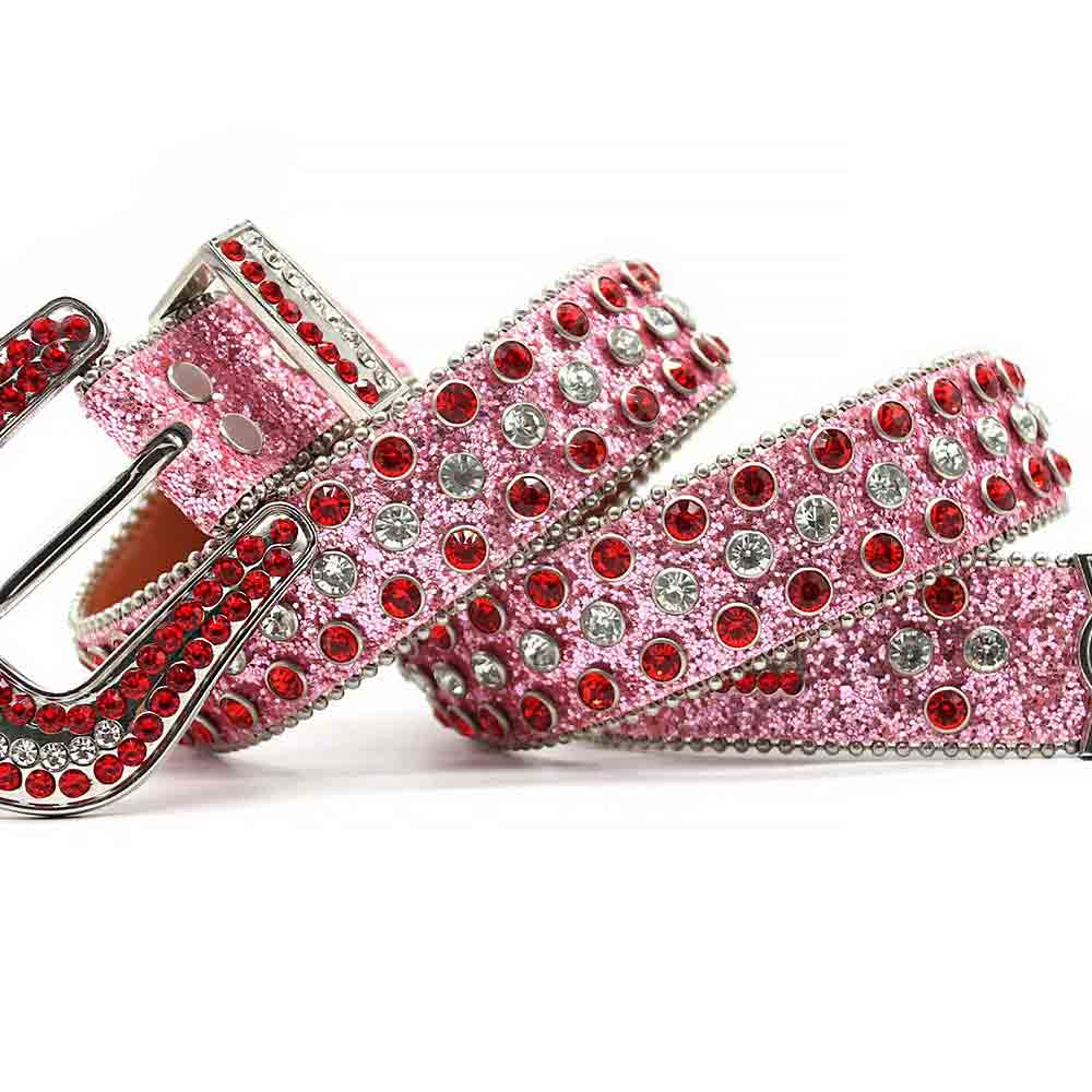 Pink Strap With Shiny Red & Silver Studs Sparkle BB Belt