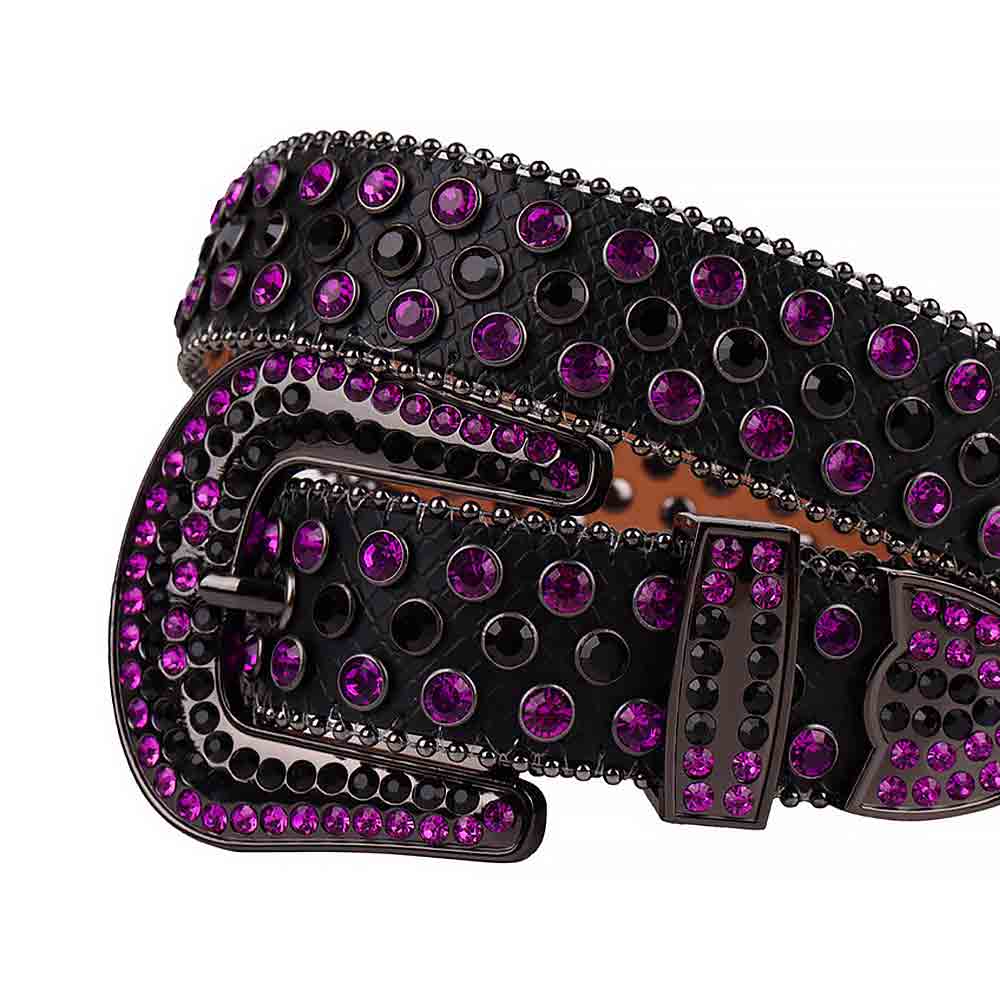 Rhinestone Black belt and Purple Black Crystal Diamonds with Black Buckle Studded with Purple Black Crystal Diamonds Rhinestones