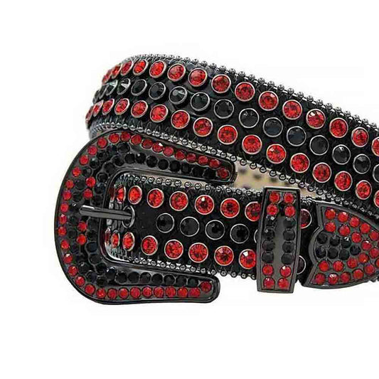 Black Strap With Red & Black Studded Rhinestone Belt