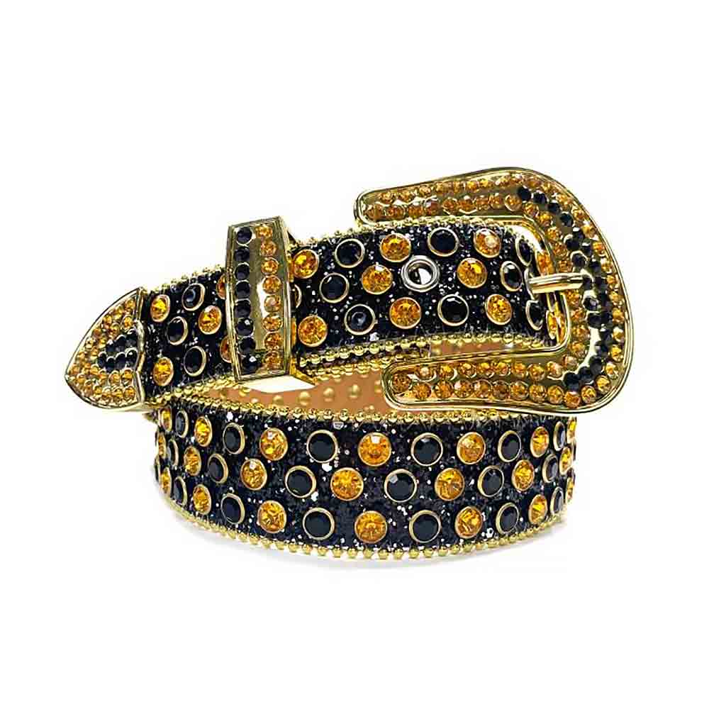 Black Strap With Gold & Black Studded Rhinestone Belt