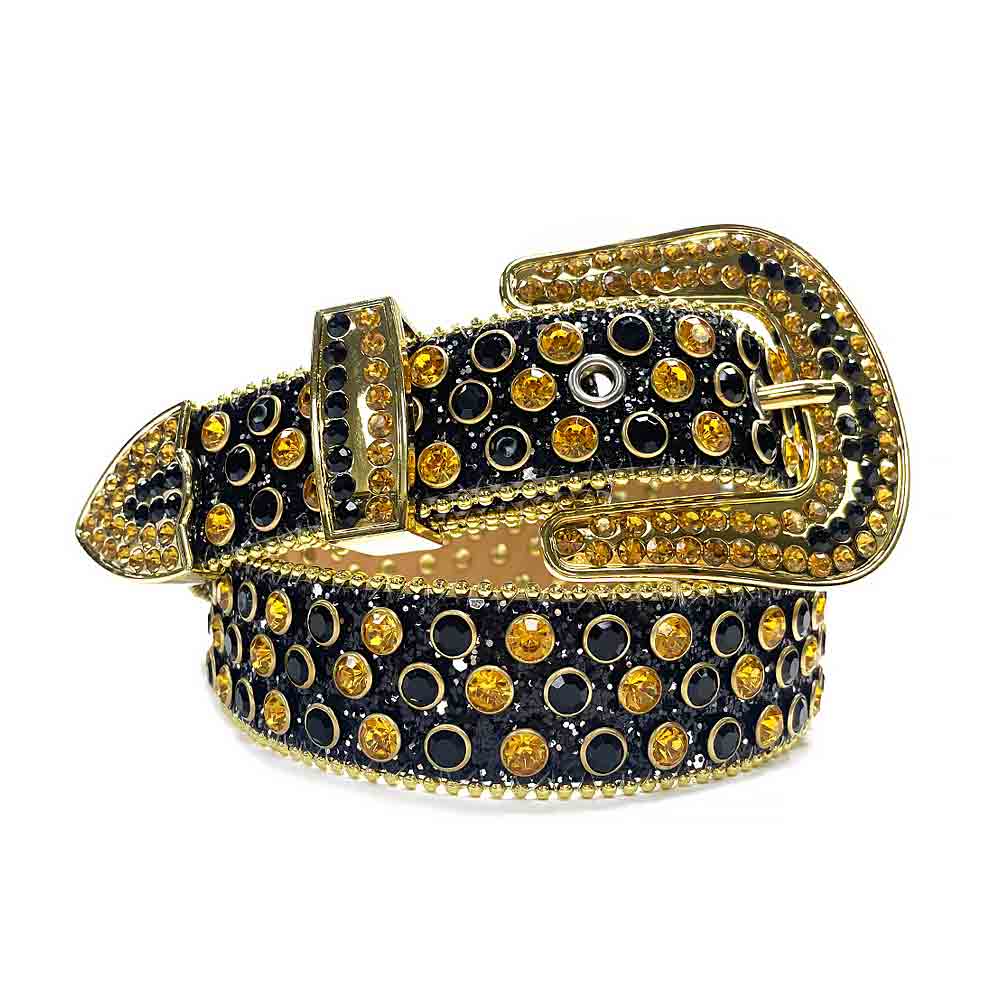 Black Strap With Gold & Black Studded Rhinestone Belt