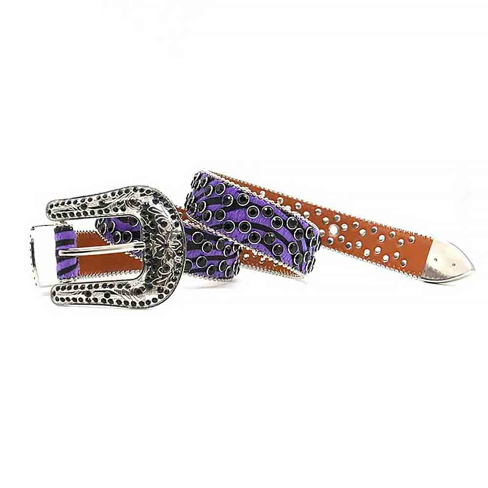 Purple Patterned Strap With Black Studded Rhinestone Belt