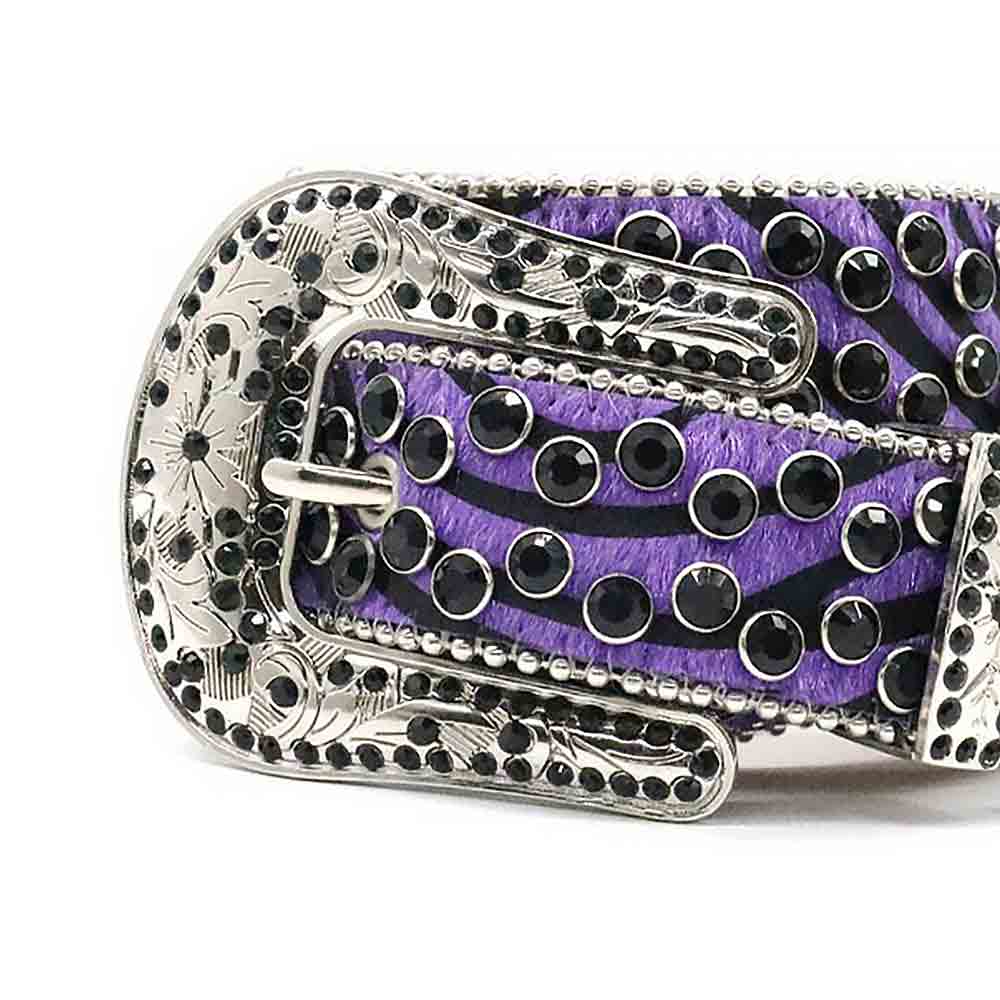 Purple Patterned Strap With Black Studded Rhinestone Belt