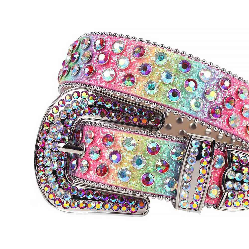 Rainbow Multi Color Strap With Multi Color Studded Rhinestone Belt