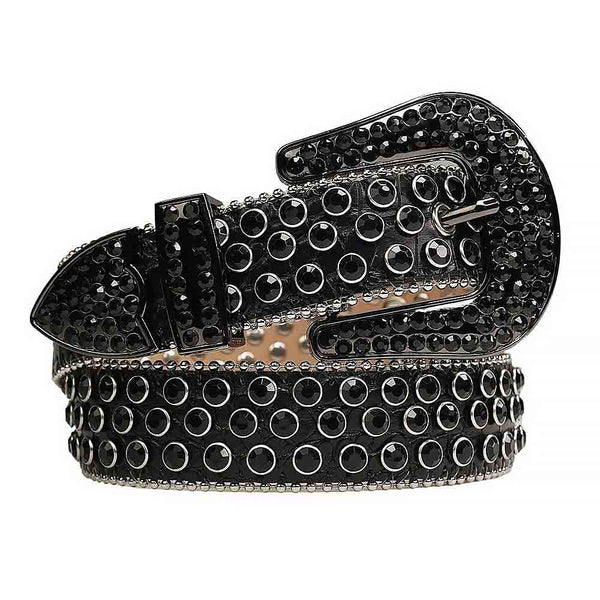 Women's Rhinestone Studded Leather Belt 115 ml / Black