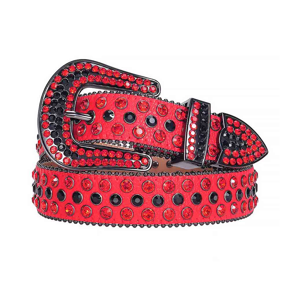 Red Strap With Crystal Red & Black Rhinestone Belt