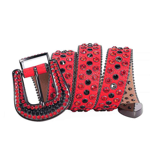Red Strap With Crystal Red & Black Rhinestone Belt