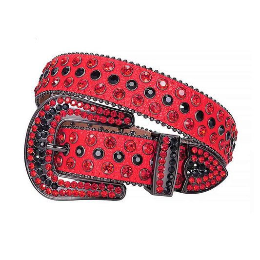 Red Strap With Crystal Red & Black Rhinestone Belt