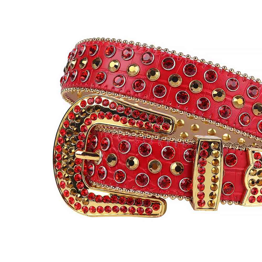 Red Strap With Gold & Red Studded Rhinestone Belt