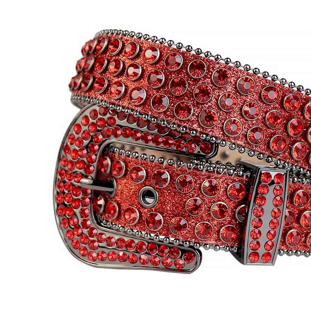 Red Strap With Red Studded Rhinestone Belt with Dark Grey Red Buckle