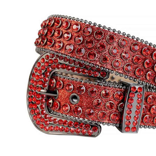 Red Strap With Red Studded Rhinestone Belt with Dark Grey Red Buckle