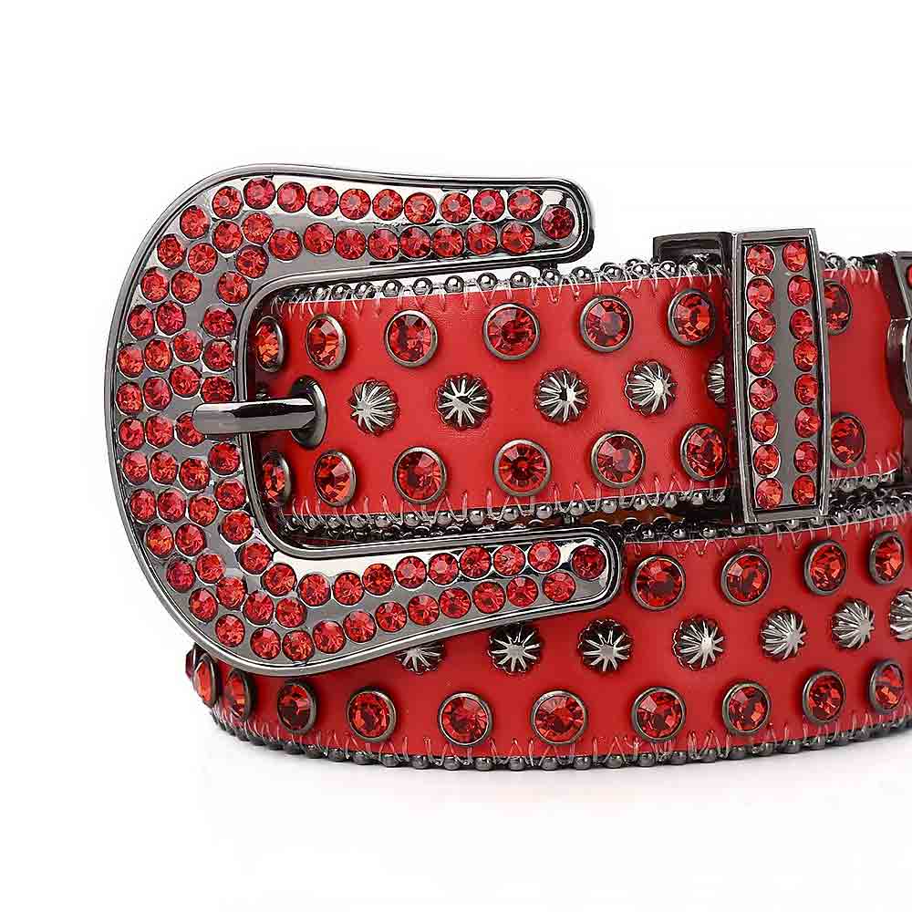 Red Strap With Red Studded Rhinestone Shiny Belt