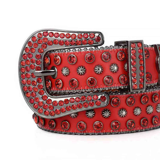 Red Strap With Red Studded Rhinestone Shiny Belt