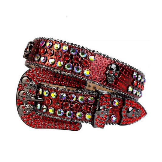 Red Strap With Red & Multi Color Studded Rhinestone Belt