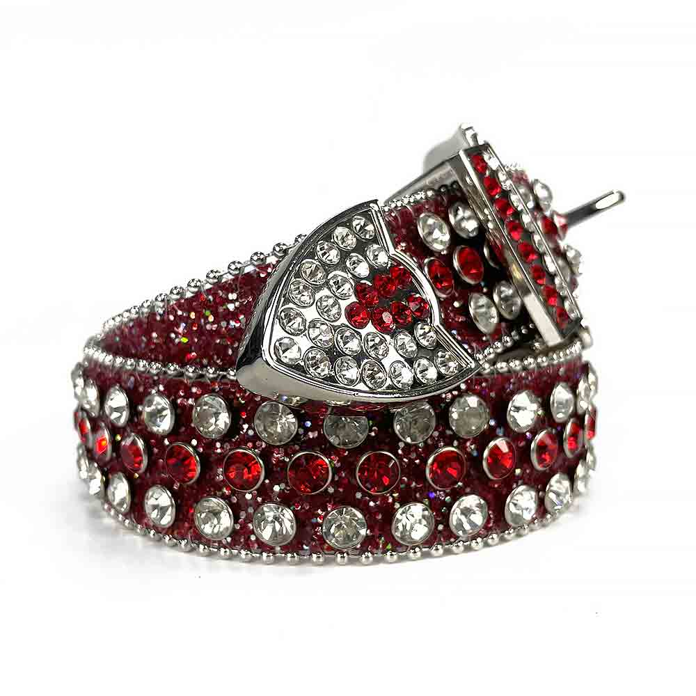 Red Strap With Red & Sparkling Diamond White Studded Rhinestone Belt